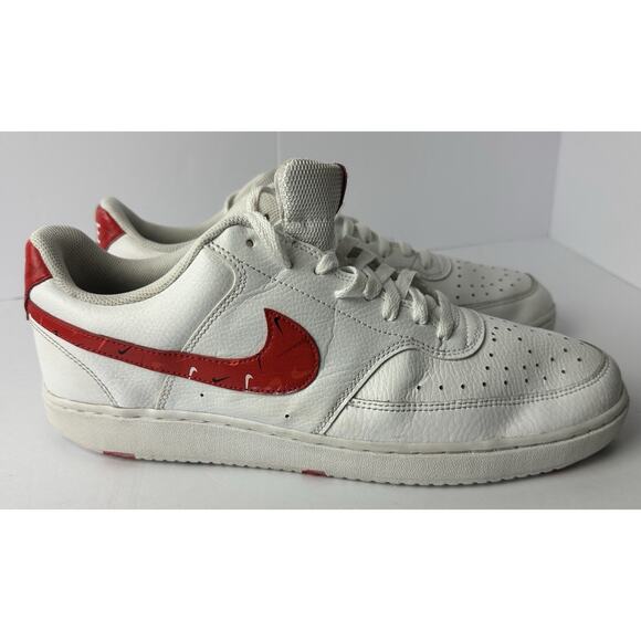 Nike Mens Court Vision Low Swoosh Printed Red DM7588-100 White Casual Shoe SZ 13 - Picture 1 of 9